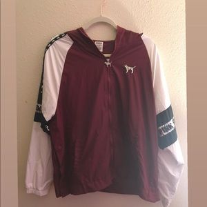 A Maroon PINK Jacket with sequence on the arms